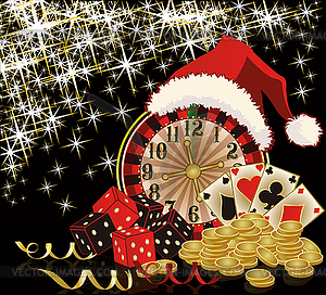 Christmas casino and happy new year card, vector  - vector image