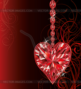 Love ruby heart, wedding valentines day card, vector  - vector image