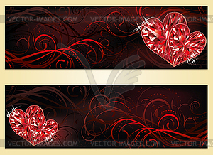 Love banners with two ruby hearts, vector illustration - vector clip art