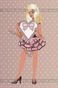 Sexy girl and vintage heart, vector illustration - vector image