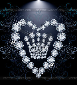 Diamond Queen crown and heart, vector illustration - vector image