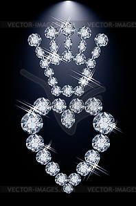 Brilliant diamond crown and heart, vector illustration - vector clipart