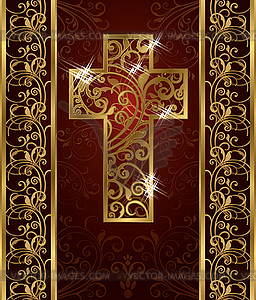 Golden Easter cross, invitation card, vector - vector clipart