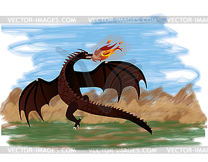 Magical dragon flying, vector illustration - vector clip art