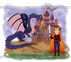 Magic king and dragon, vector illustration - vector clipart