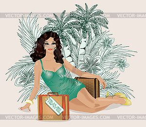 Summer travel sexual woman, vector illustration - vector image