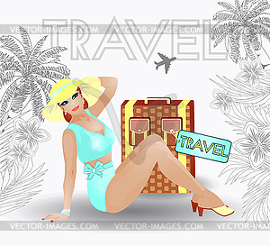 Summer travel pin up sexy women, vector illustration - vector clipart