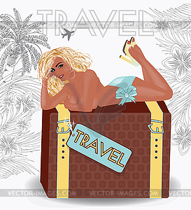 Summer travel sexy pin up girl, vector illustration - vector clip art