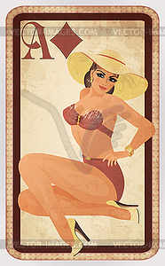 Diamonds poker cards pin up woman, vector illustration  - vector clipart