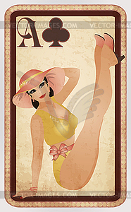 Clubs poker cards pin up woman, vector illustration - vector image