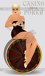 Casino poker blonde pin up girl, vector illustration - vector clip art