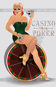 Casino poker sensual pin up girl, vector illustration  - vector clipart