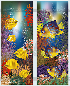 Underwater banners with yellow tropical fish, vector - vector clipart