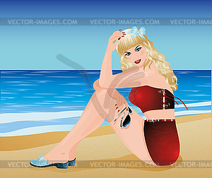 Pin Up девушка летом вектор - векторное изображение EPS