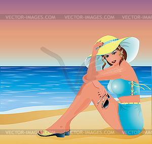 Pin up summer sexy girl, vector illustration - royalty-free vector clipart