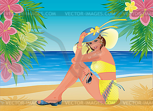 In up summer beautiful girl, vector - vector image
