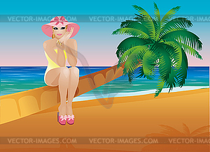 Summer pin up sexy girl and palmtree, vector - vector clipart