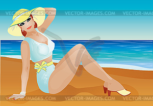 Pin up summer girl, vector illustration - vector image