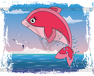 Детская морская Дизайн обложки с девушкой дельфина - векторное изображение EPS
