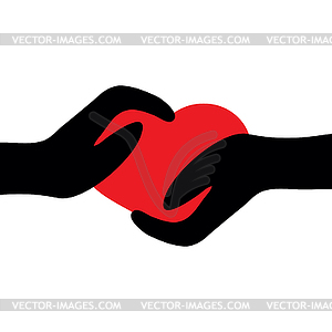 Two hands holding heart - vector image