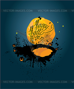 Хэллоуин: тыквы силуэт на Луну и ск - стоковое векторное изображение