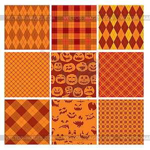 Set of Halloween plaid seamless patterns in orange - vector image