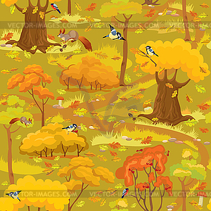 Seamless pattern - Autumn Forest Landscape with - vector image