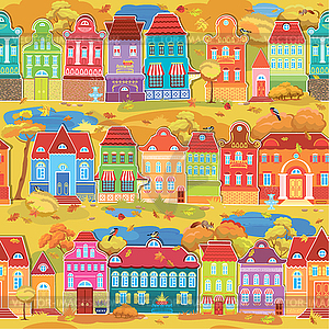 Seamless pattern with decorative colorful houses, - vector image
