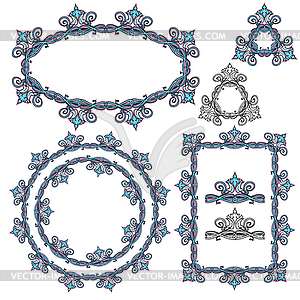 Set of Rectangular, oval and round frames - floral - vector clip art