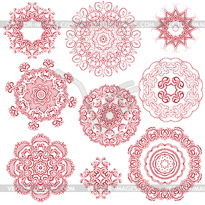 Set of one color round ornaments, Lace floral - vector clip art