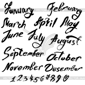 Title of months of year. Numbers of 0 to 9 - - vector image