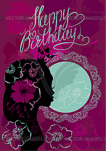 Glamour girl portrait sillouette and lace round - vector clipart