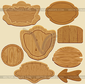 Set of different shapes wooden sign boards - vector clip art