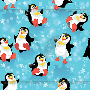 Seamless pattern with funny penguins and - vector image