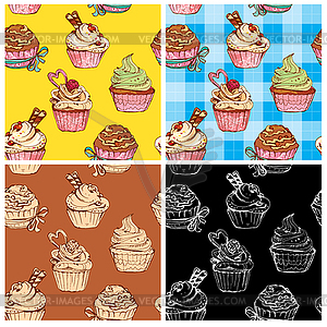 Set of seamless patterns with decorated sweet - vector clipart