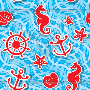 Seamless nautical pattern on light blue background - vector clip art