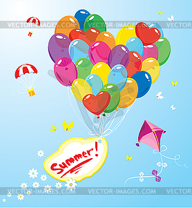 Image with colorful balloons in heart shape and - vector clipart