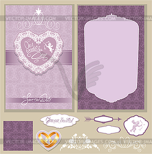 Set of Wedding invitation cards with floral - vector clipart