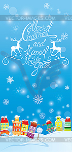 Winter holidays card with houses, Handwritten text - vector image