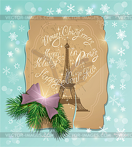 Vintage postcard with eiffel tower, Handwritten - color vector clipart