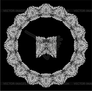 Round Frame - floral lace ornament - white - vector clipart