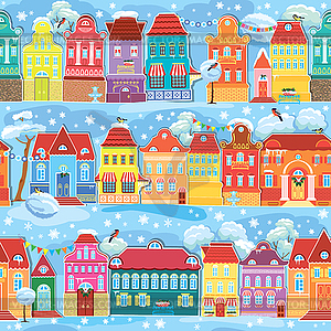 Seamless pattern with decorative colorful houses - royalty-free vector image