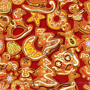 Seamless christmas pattern - xmas gingerbread - - vector clipart