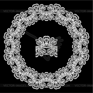 Round Frame - floral lace ornament - white - vector image