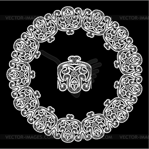 Round Frame - floral lace ornament - white - vector clip art