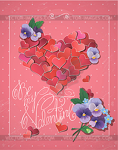 Валентина день карты с красными сердцами конфетти в би - изображение в векторном виде