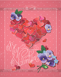 Valentine`s day card with Red hearts confetti in bi - vector image