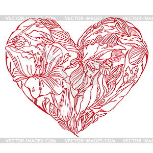 Heart shape is made of beautiful flowers - vector clip art