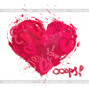 Heart shape is made of brush strokes and scribbles - vector clipart / vector image