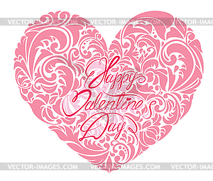 Pink ornamental floral heart with calligraphic - vector clipart